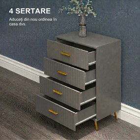 HOMCOM Comodă Modernă cu 4 Sertare, Unitate Sertar Depozitare cu Picioare din Aluminiu, 60x40x90 cm, Gri Închis