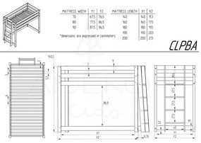 Pat pentru copii ridicat din lemn de pin 90x200 cm CLPBA - Adeko