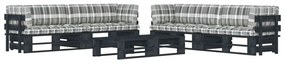 3067022 vidaXL Set mobilier paleți cu perne, 6 piese, negru, lemn pin tratat