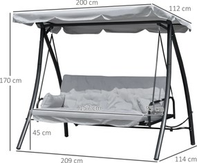 Balansoar de Gradina Outsunny 3 Locuri cu Acoperis Rabatabil Convertibil Pat Poliester Crem 209 cm x 114 cm x 170 cm