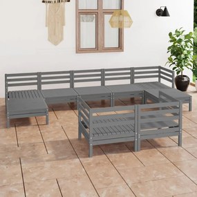 3083376 vidaXL Set mobilier de grădină, 9 piese, gri, lemn masiv de pin