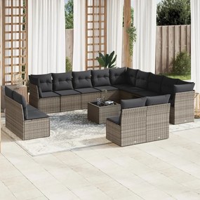 vidaXL Set mobilier de grădină cu perne, 14 piese, gri, poliratan