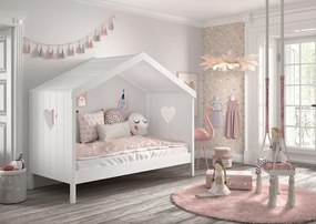 Set AMORI în alb format dintr-un Pat copii Vipack fără cap (90 x 200 cm), un sertar de Pat copii și o protecție împotriva căderii.