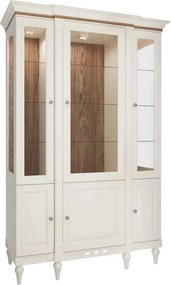 Vitrină lemn masiv crem Provence -Natur, 140 × 52 × 210 cm
