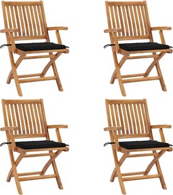 vidaXL Scaune grădină pliabile cu perne, 4 buc, lemn masiv de tec
