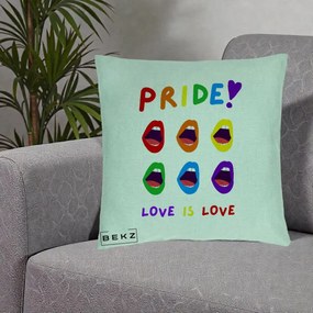 Perna Personalizata Pride Love is Love Curcubeu, 40x40 cm, Verde Menta, Husa Detasabila, Perna Inclusa, BEKZ®