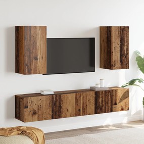 vidaXL Set de 4 piese pentru dulap TV, din lemn vechi, montat pe perete