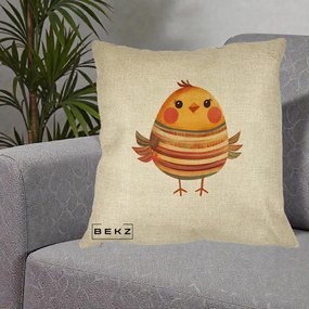 Perna Decorativa Pui Kawaii Portocaliu Dungi Calde, 40x40 cm, Crem, Husa Detasabila, Perna Inclusa, BEKZ®
