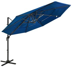 vidaXL Umbrelă de soare 4 niveluri, stâlp din aluminiu, azuriu, 3x3 m