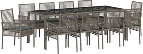 vidaXL Set de masă pentru grădină 11 pcs Gri poliratan