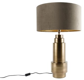 Lampă de masă cu abajur din catifea bronz taupe cu auriu 50 cm - Bruut