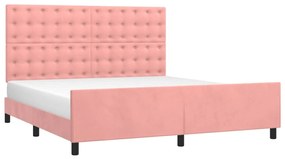 Cadru de pat cu tablie, roz, 160x200 cm, catifea Roz, 160 x 200 cm, Nasturi de tapiterie