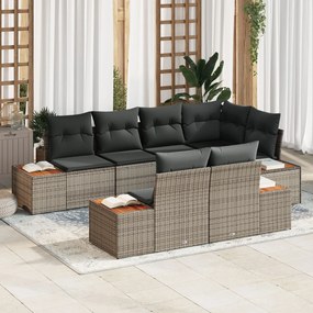 vidaXL Set de canapele de 7 piese cu perne Gri Poli Ratan Acacia