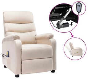 Fotoliu de masaj rabatabil electric, crem, textil