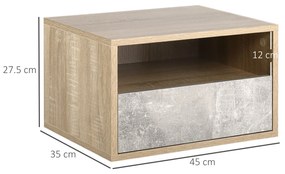 HOMCOM Set de 2 Noptiere Suspendate din Lemn cu Sertar și Raft Deschis, Design Modern, Gri și Lemn, 45x35x27.5cm | Aosom Romania