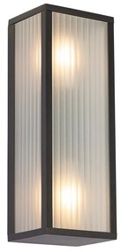 Aplică de perete exterioară neagră cu sticlă nervurată cu 2 lumini IP44 - Charlois