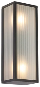 Aplică de perete exterioară neagră cu sticlă nervurată cu 2 lumini IP44 - Charlois