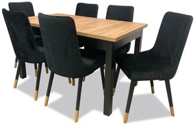 Set masă scaune pentru sufragerie Alita 4 (stejar auriu + negru) (pentru 6 persoane). 1036008