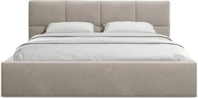 Pat matrimonial taupe tapițat din catifea cu spațiu de depozitare cu somieră 140x200 cm Hiko – Makamii