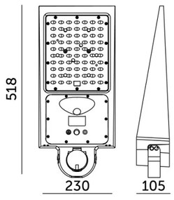 Lampă stradală solară LED cu senzor STREET LED/30W/9,6V 3000/4000K 6000 mAh IP65