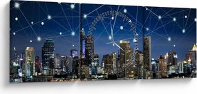 Tablou - Municipiul nocturn (cu ceas) (90x30 cm)