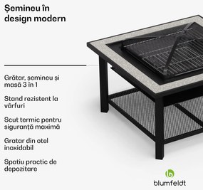 Merano Avanzato 3 în 1, șemineu cu funcție grill, poate fi folosit ca masă