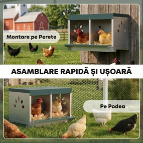 PawHut Cuib pentru Găini Ouătoare din Oțel cu 2 Compartimente, Bază Ridicată, Acoperiș și Orificii de Ventilare, Argintiu | Aosom Romania