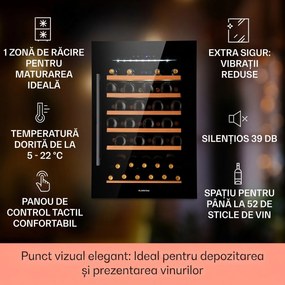 Klarstein Vinsider 52 Built-In Uno, frigider pentru vin încorporat, 52 sticle, 137 litri, oțel inoxidabil
