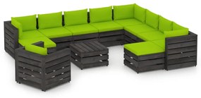 Set mobilier de gradina cu perne, 12 piese, gri, lemn tratat bright green and grey, 12