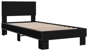 845812 vidaXL Cadru de pat, negru, 75x190 cm, lemn prelucrat și metal