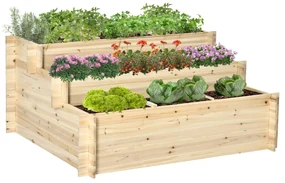 Outsunny Pat de Grădină Înălțat cu 9 Grile de Cultivare și 3 Niveluri, Țesătură Netesută pentru Legume și Flori, Interior și Exterior | Aosom Romania