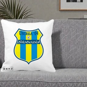 Perna Personalizata Unirea '04 Slobozia Fotbal, 40x40 cm, Alba Mata, Husa Detasabila, Perna Inclusa, BEKZ®