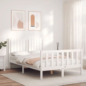3192942 vidaXL Cadru de pat cu tăblie, alb, 120x200 cm, lemn masiv