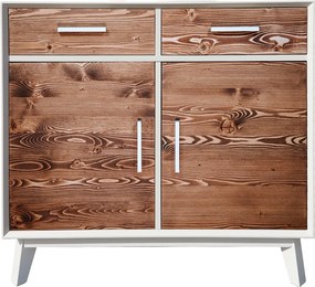 Bufet lemn masiv alb Timeless 2 Sertare 2 Uși, 98 × 45 × 85 cm