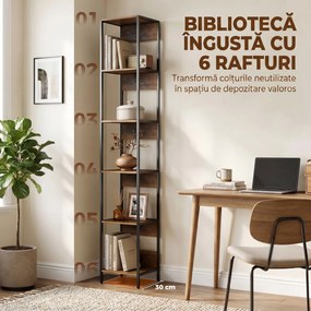 HOMCOM Bibliotecă cu 6 Rafturi, Finisaj Lemn Maro | Aosom Romania