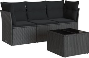 vidaXL Set mobilier de grădină cu perne, 4 piese, negru, poliratan