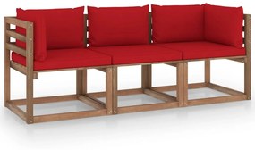 Canapea de gradina paleti, 3 locuri, perne rosii, lemn pin Rosu, Canapea cu 3 locuri, 1