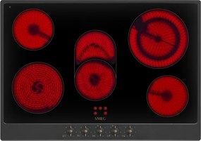 Plita vitroceramica incorporabila Smeg P875AO, 8600 W, 6 trepte, 5 zone, Oprire automata in caz de supraincalzire, Indicator de caldura reziduala, Antracit