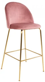 Scaun bar roz din catifea cu picioare aurii Lausanne