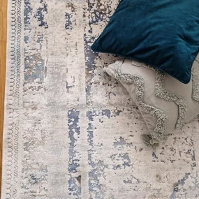 150x230 cm Covor Domino Premium, 40% Polyester/60% Polipropilena, Modern, Gri/Albastru, Densitate 2500 gr/m2
