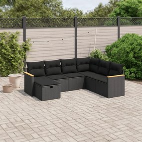 vidaXL Set canapele de grădină cu perne, 7 piese, negru, poliratan