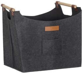 Outsunny Sac din Fetru pentru Lemne de Foc, Coș Portalemne de Interior cu Mânere din Lemn, Coș Multiuz pentru Pături, Reviste și Bucșe de Lemn, 45x32x40 cm, Gri Închis | Aosom Romania