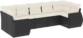 vidaXL Set canapele de grădină cu perne, 7 piese, negru, poliratan