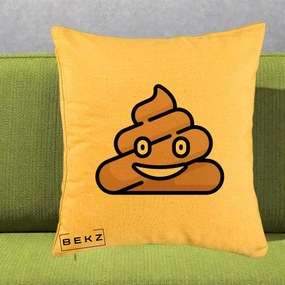 Perna Decorativa Emoji Poop Funny, 40x40 cm, Galben, Husa Detasabila, Perna Inclusa, BEKZ®