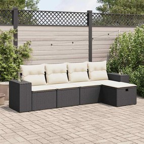 3325662 vidaXL Set mobilier de grădină cu perne, 5 piese, negru, poliratan