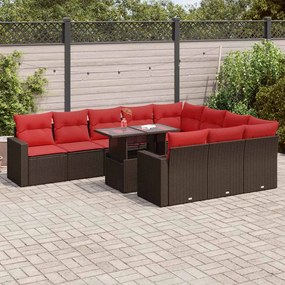 vidaXL Set canapele grădină perne 11 piese, maro, poliratan/lemn acacia