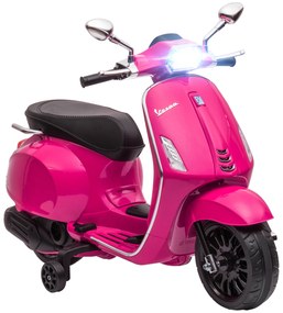 AIYAPLAY Motocicletă electrică pentru copii Vespa 6V, Muzică MP3 Port USB Faruri 2 roți de antrenare, dim. 107L x 47l x 73H cm Roz | Aosom Romania