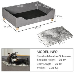 Culcus pentru Caini Inaltat PawHut cu Perna Lavabila, Patut pentru Caini Capitonat din Lemn si Plus, 81Lx56x23,5cm, Gri | Aosom RO