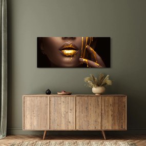 Tablou - Femeie cu buze aurii (120x50 cm)