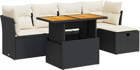 vidaXL Set mobilier grădină perne 6 piese negru poliratan/lemn acacia